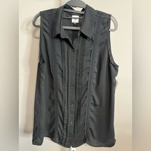 CAbi Black Sleeveless Blouse with Textured Details
